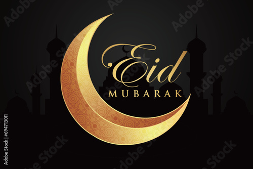 Ramadan Eid Mubarak background greeting card with candles and moon decoration