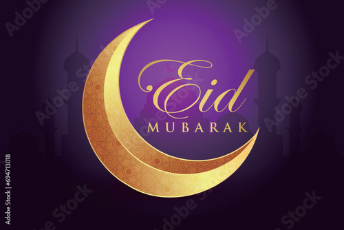 Ramadan Eid Mubarak background greeting card with candles and moon decoration