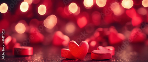 Cuori Rossi- Sfondo per Cartolina d'Auguri di San Valentino con Luci Bokeh photo