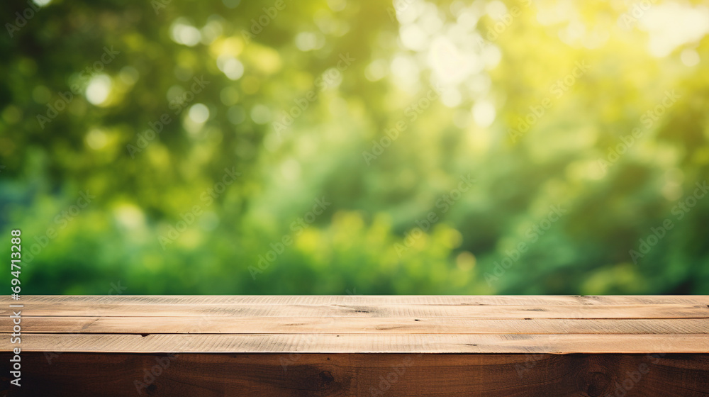 Minimalist Charm: Empty Wooden Table Against a Refreshing Green Background Minimalist Charm: Empty Wooden Table Against a Refreshing Green Background