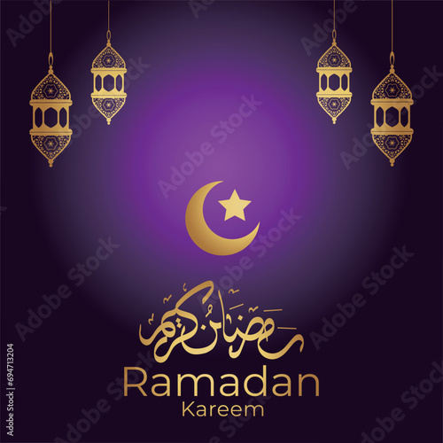 Ramadan Eid Mubarak background greeting card with candles and moon decoration