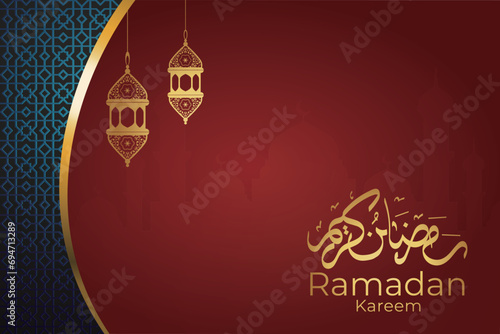 Ramadan Eid Mubarak background greeting card with candles and moon decoration