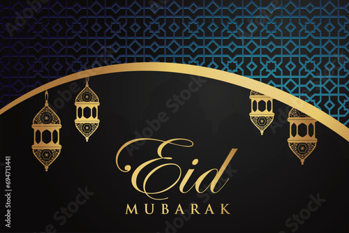 Ramadan Eid Mubarak background greeting card with candles and moon decoration