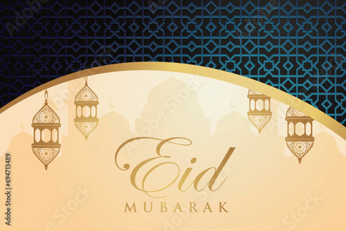 Ramadan Eid Mubarak background greeting card with candles and moon decoration