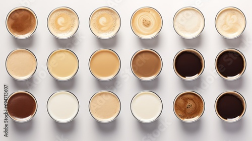  cups of different coffee,Set with different coffee drinks