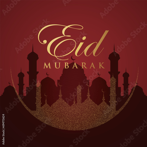 Ramadan Eid Mubarak background greeting card with candles and moon decoration