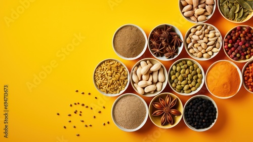 Top View of various spices and seeds of different kinds ,Delicious food delivery