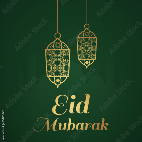 Ramadan Eid Mubarak background greeting card with candles and moon decoration