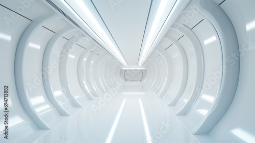 modern building details, White corridor, tunnel in spaceship or future building. 