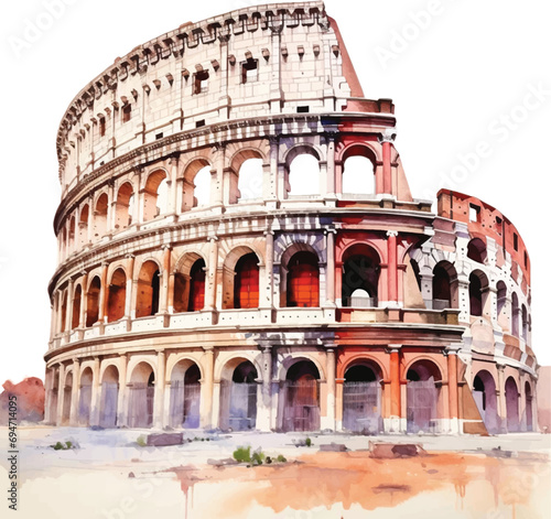 Watercolor Colosseum on white background