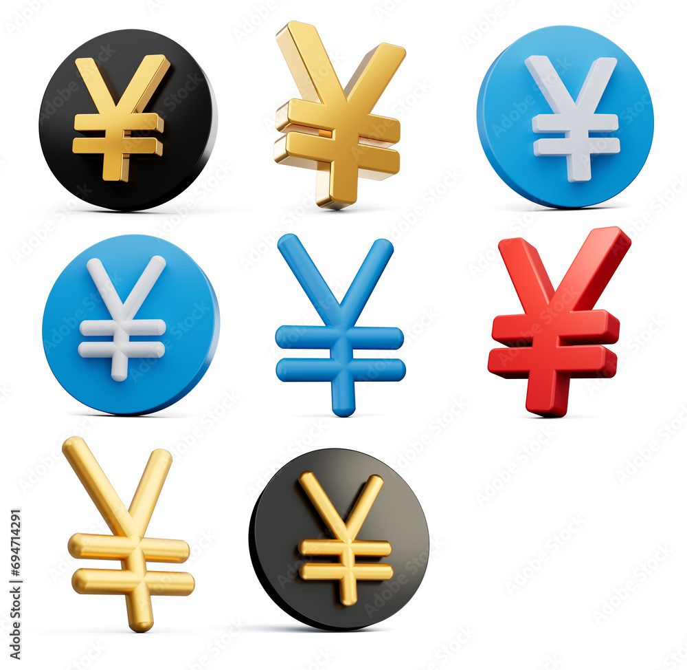 3d Set Of Eight Different style Of Yen Symbol With Rounded Icons On White Background 3d Illustration 3d Set Of Eight Different style Of Yen Symbol With Rounded Icons On White Background 3d Illustration