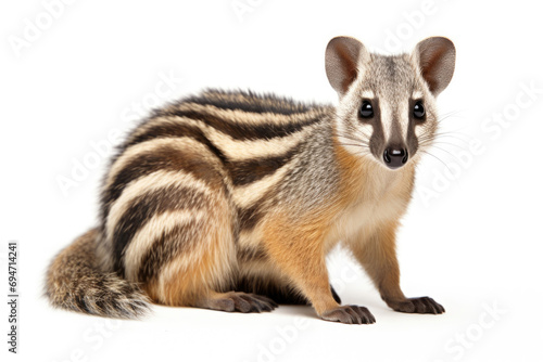 A Numbat, also known as the banded anteater, on a white background