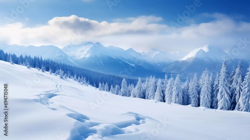 photo reality Beautiful winter natural scenery, amazing mountain views. during bright daylight