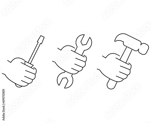 set of icon hand holding wrench