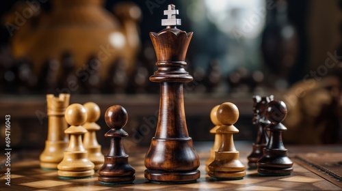 The conceptual blend of chess competition and strategic business ideas encapsulates the essence of a fierce chess battle and the core concept of effective business strategy.