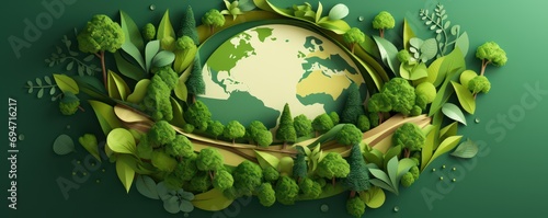 Celebrate Earth Day with this creative banner template, showcasing a paper cut-out style depicting nature, trees, and green leaves.