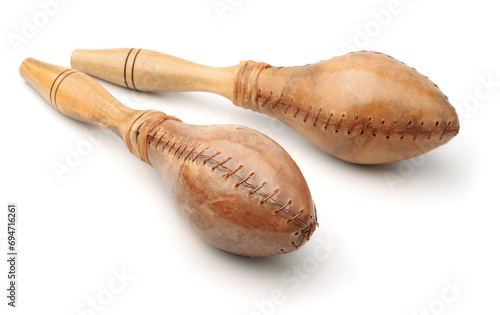 Pair of maracas made of hide and wood photo