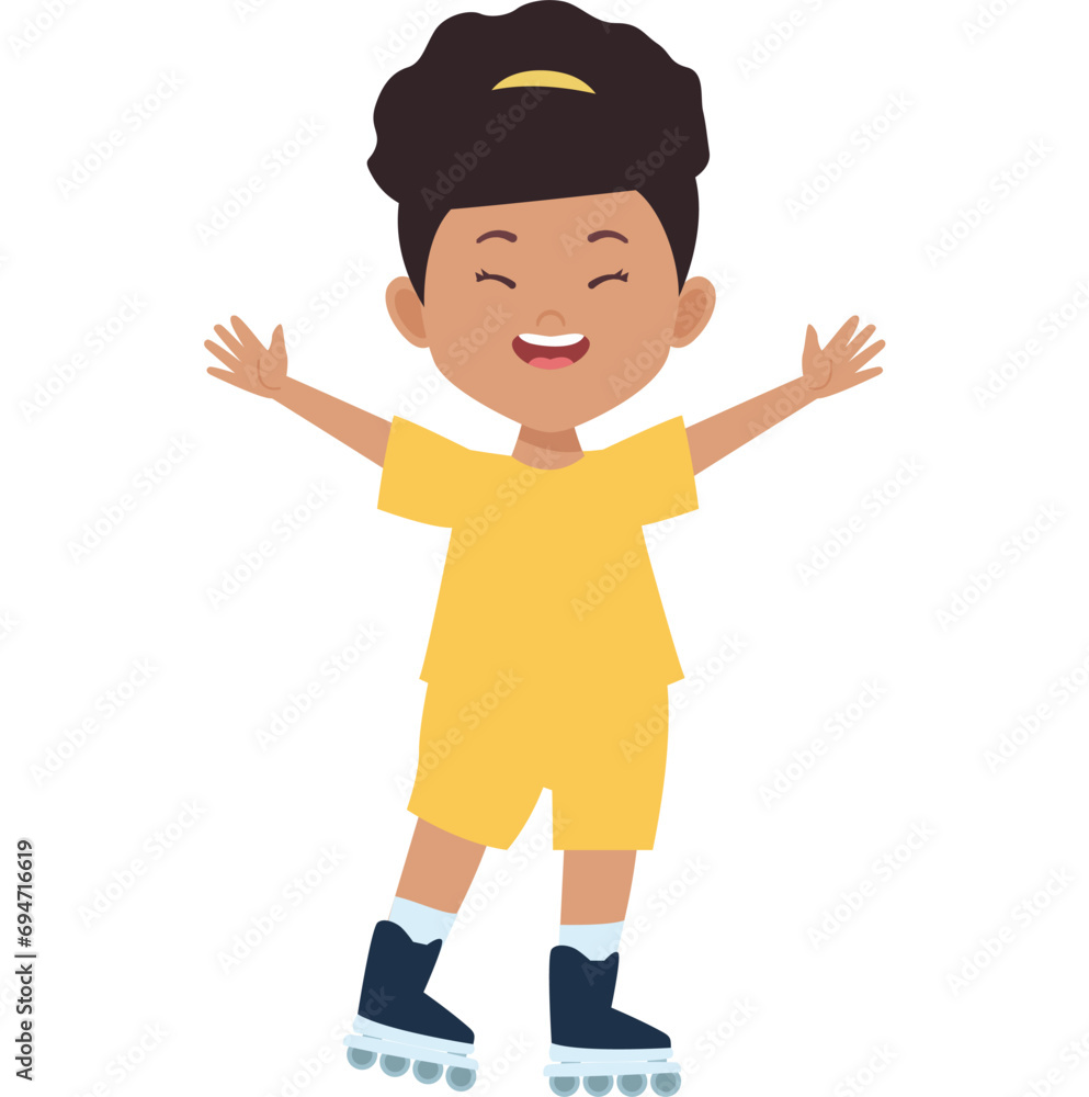 set of child poses in yellow clothes color