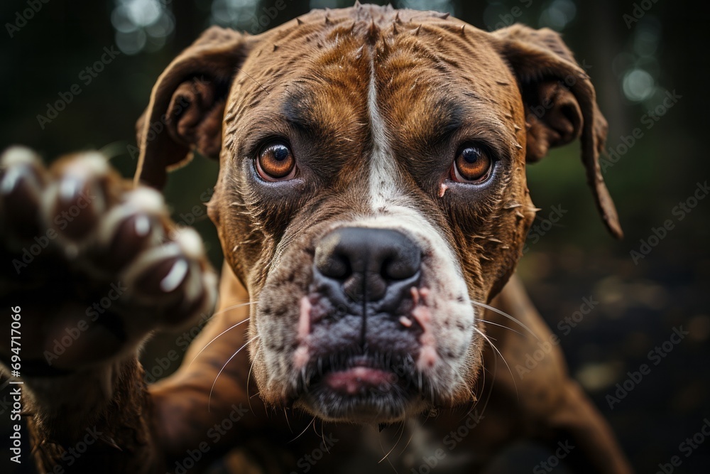 Alert Boxer in a playful stance, Generative AI