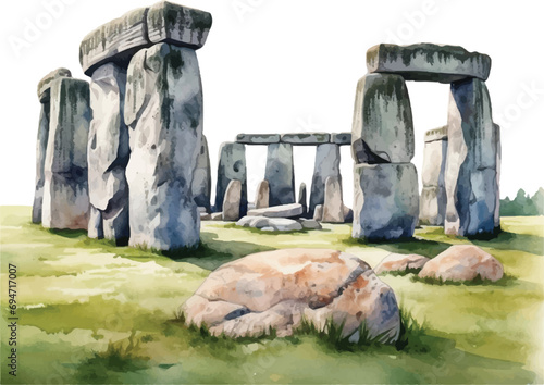 Watercolor Stonehenge on white background