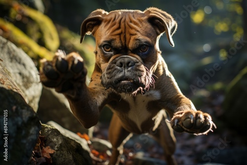 Alert Boxer in a playful stance, Generative AI