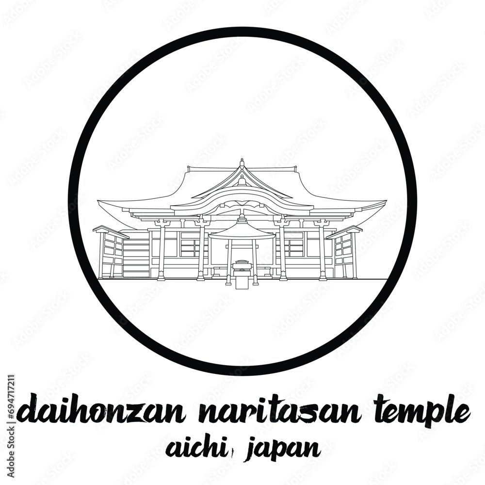 Circle icon line Daihonzan Naritasan Temple. vector illustration - obrazy, fototapety, plakaty 