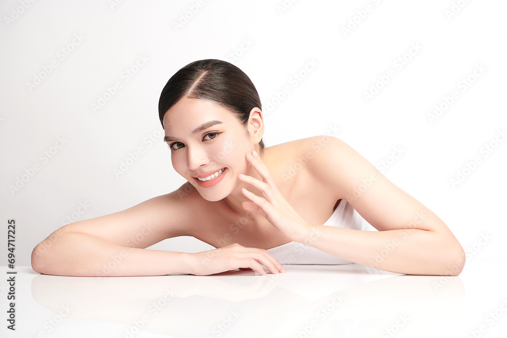 Beautiful young asian woman with clean fresh skin on white background, Face care, Facial treatment, Cosmetology, beauty and spa, Asian women portrait. Beautiful young asian woman with clean fresh skin on white background, Face care, Facial treatment, Cosmetology, beauty and spa, Asian women portrait.