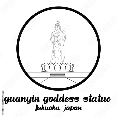 Circle icon line Guanyin Goddess Statue. vector illustration
