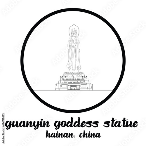 Circle icon line Guanyin Goddess Statue. vector illustration