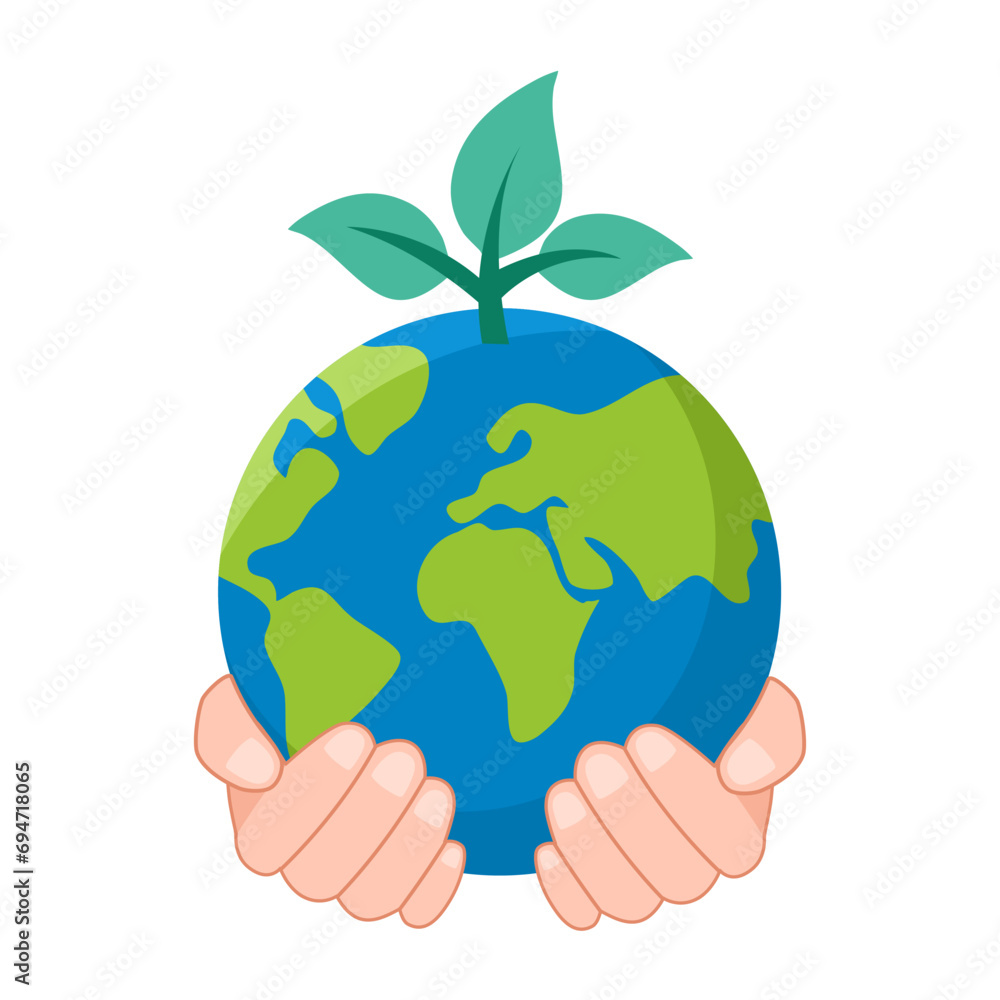 World environment banner with hand holding plant on planet in flat design. Save the earth concept. World environment banner with hand holding plant on planet in flat design. Save the earth concept.