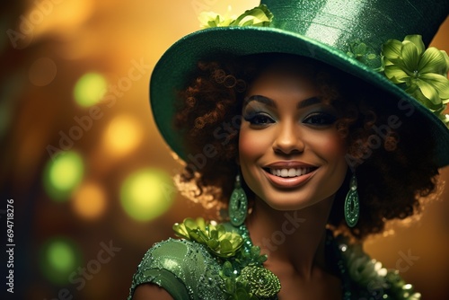 St. Patrick's Day. Portrait of a beautiful young woman wearing a leprechaun hat.