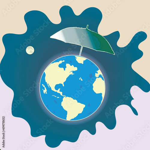 Illustration of an umbrella covering the earth due to the effect of depleting ozone, world ozone day