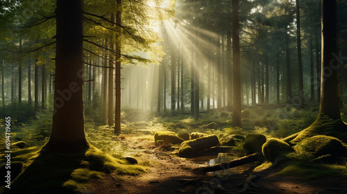 Forest Radiance: Capturing the Serenity and Brilliance of a Sunny Morning Amidst the Trees