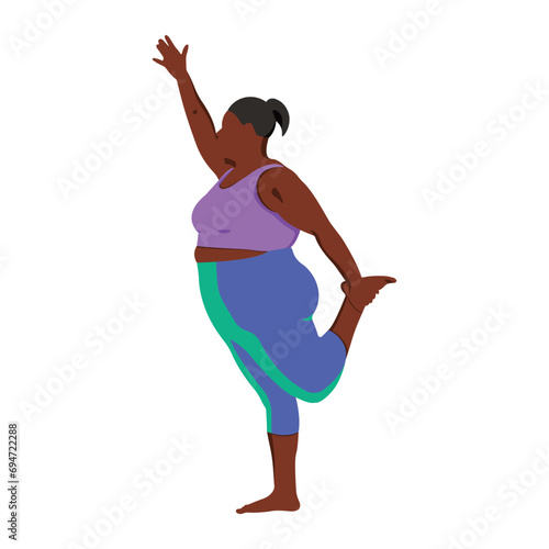 International Yoga Day, girl doing yoga. Sport. Dark skin, African American.
