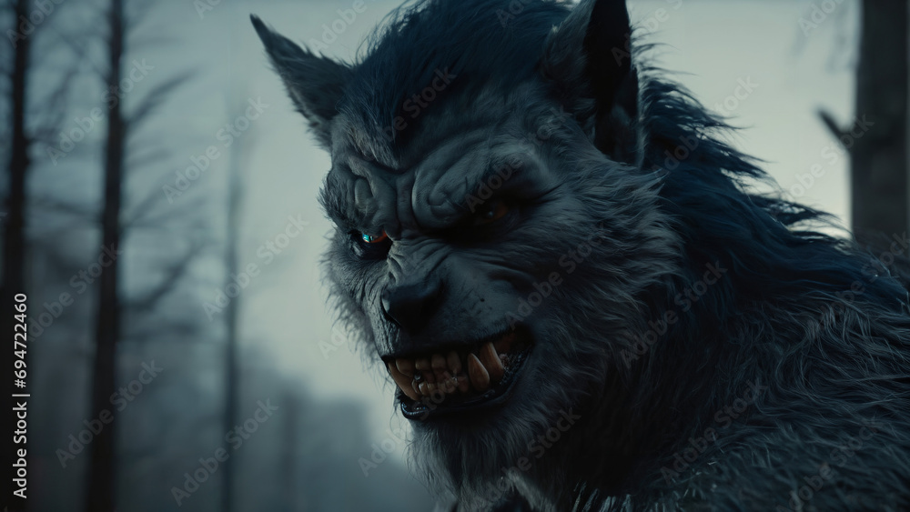 Naklejka premium portrait of black and white werewolf