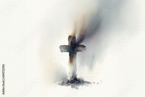 Ash Wednesday. Christian cross symbol marked with ash on a white background photo