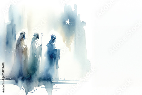 Epiphany. The Visit of the Three Wise Men. Watercolor painting 