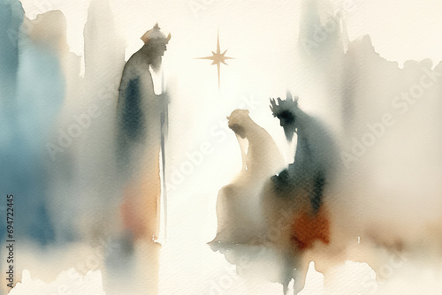 Fototapeta Epiphany. The Visit of the Three Wise Men.  Watercolor painting
