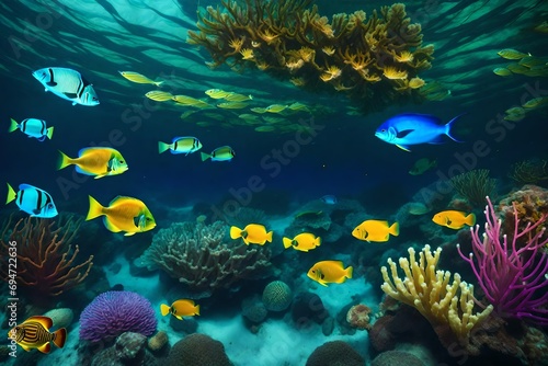 Vibrant Sea Life and Plants in a Dazzling Underwater Scene