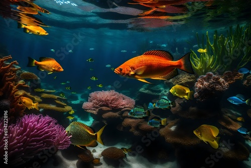 Vibrant Sea Life and Plants in a Dazzling Underwater Scene