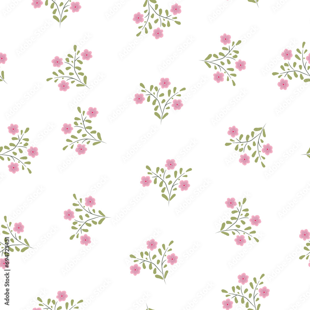 Seamless floral pattern, ditsy print with cute flowers. Hand-drawn vector illustration