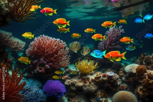 Colorful Fishes and Plants Flourishing Beneath the Waves © Muhammad