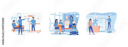 Customer and operator, online technical support, Online assistant, virtual help service in living coral palette, Businessman personal assistant online service or platform. Online assistant (1) set fla