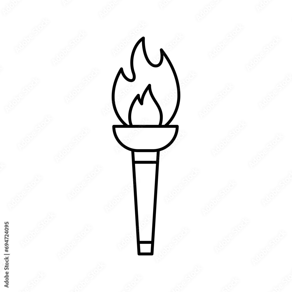 Torch with fire, line icon. Burning torch symbol of sport games. Competition of athletes in sport for winning champion. Flame of victory. Vector outline Torch with fire, line icon. Burning torch symbol of sport games. Competition of athletes in sport for winning champion. Flame of victory. Vector outline