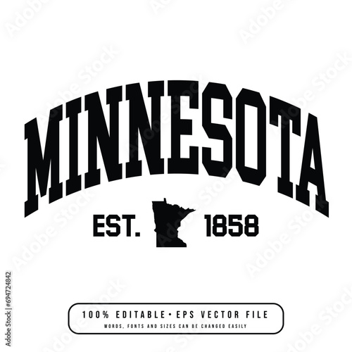 Minnesota typography design with map vector. Editable college t-shirt design printable text effect vector photo