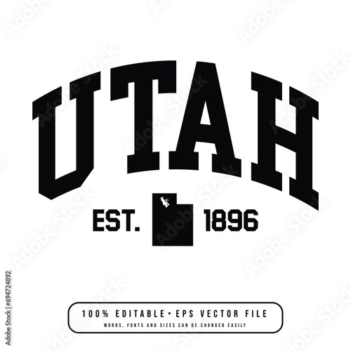 Utah typography design with map vector. Editable college t-shirt design printable text effect vector photo