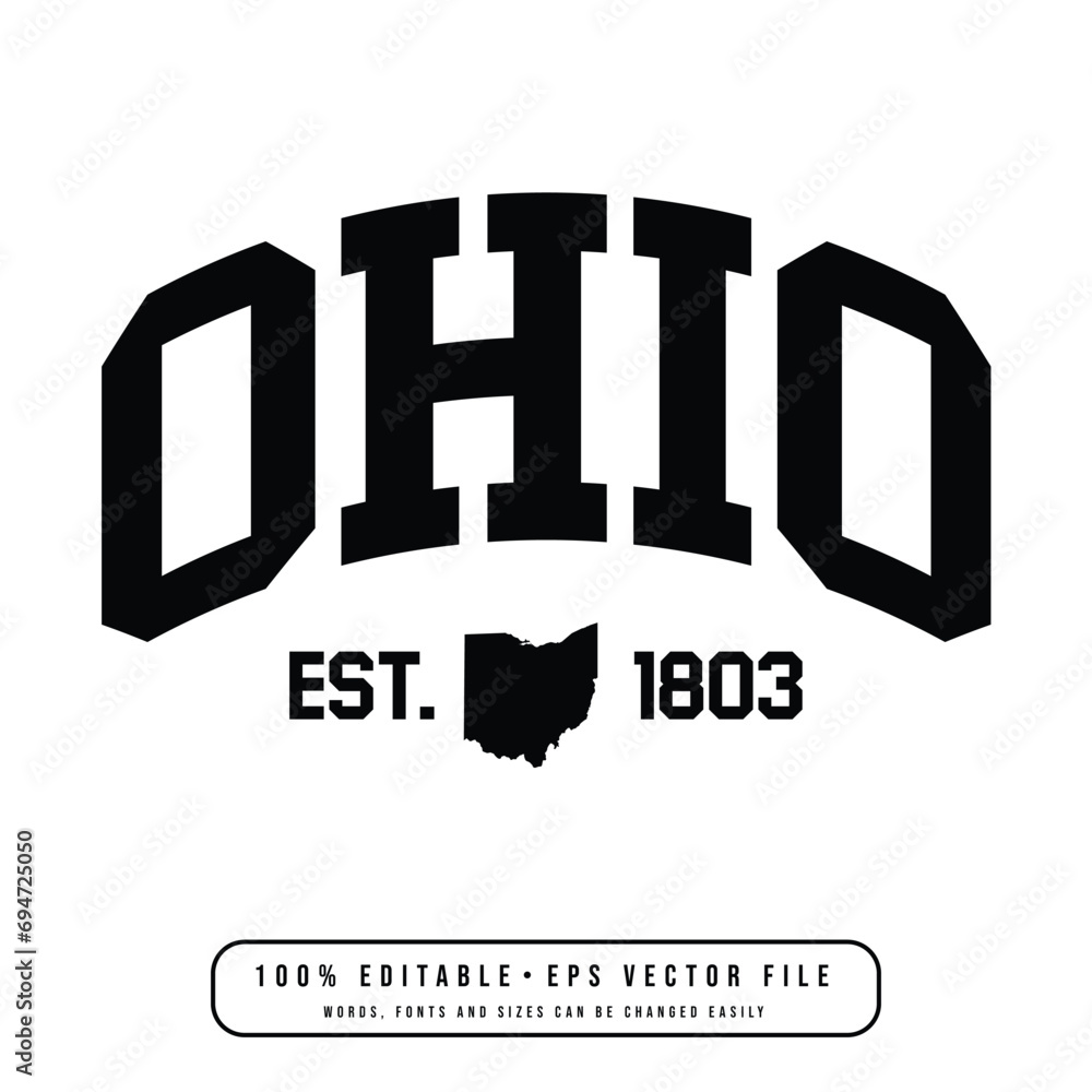 Ohio typography design with map vector. Editable college t-shirt design printable text effect vector - obrazy, fototapety, plakaty 