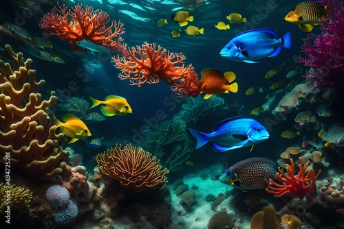 Colorful Fishes and Plants Transforming the Seabed © Muhammad