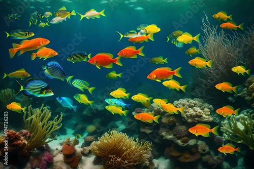 A Serene Underwater Scene with Colorful Marine Life