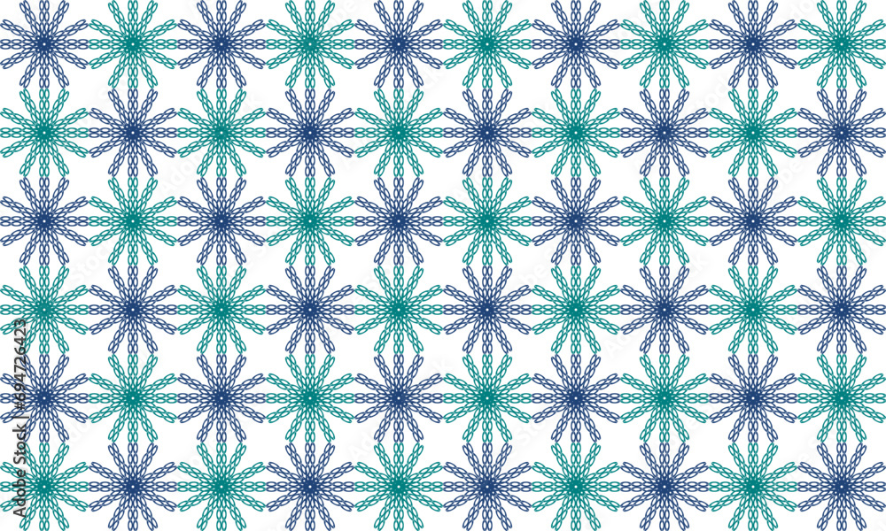 two tone of blue and green flowers repeat pattern on white color, replete image illustration, design for fabric printing, print, checkerboard, chain chess
